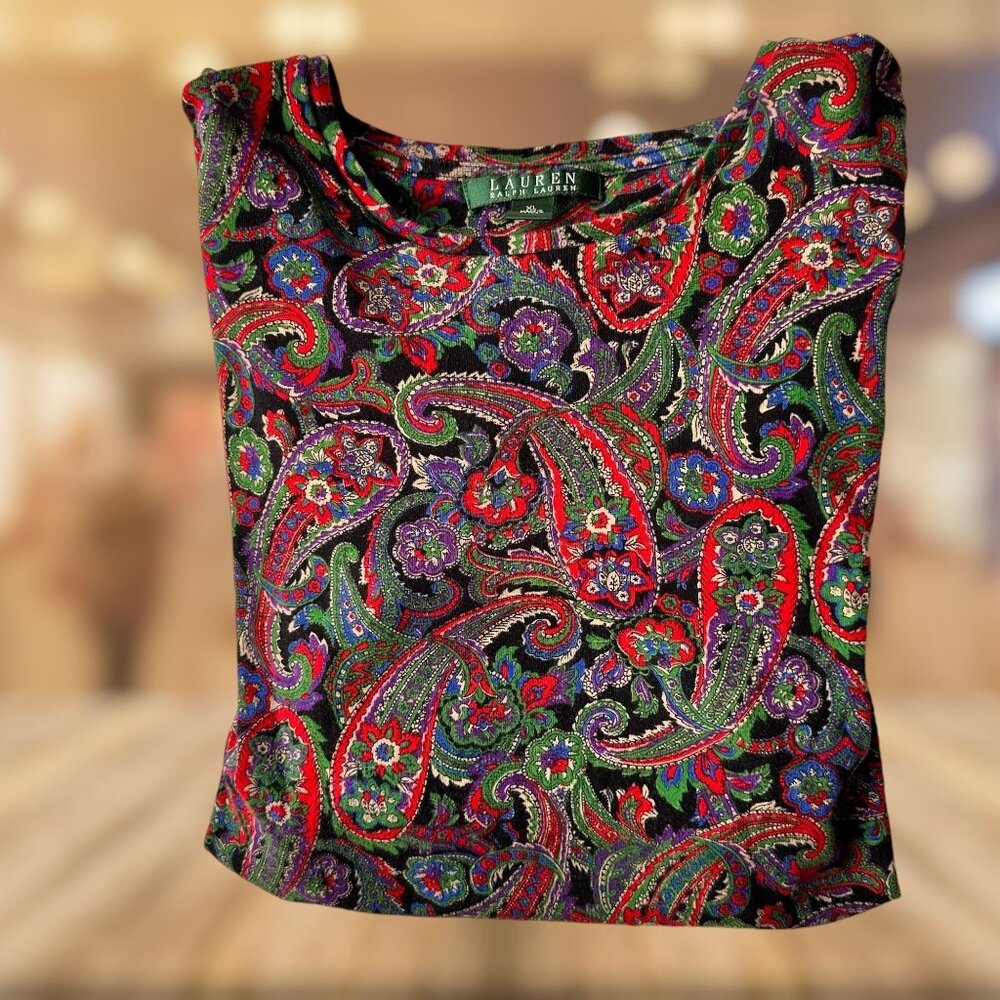 VTG Lauren Ralph Lauren Long Sleeve Top XL Pullover Paisley Preppy Cotto… - Picture 2 of 12